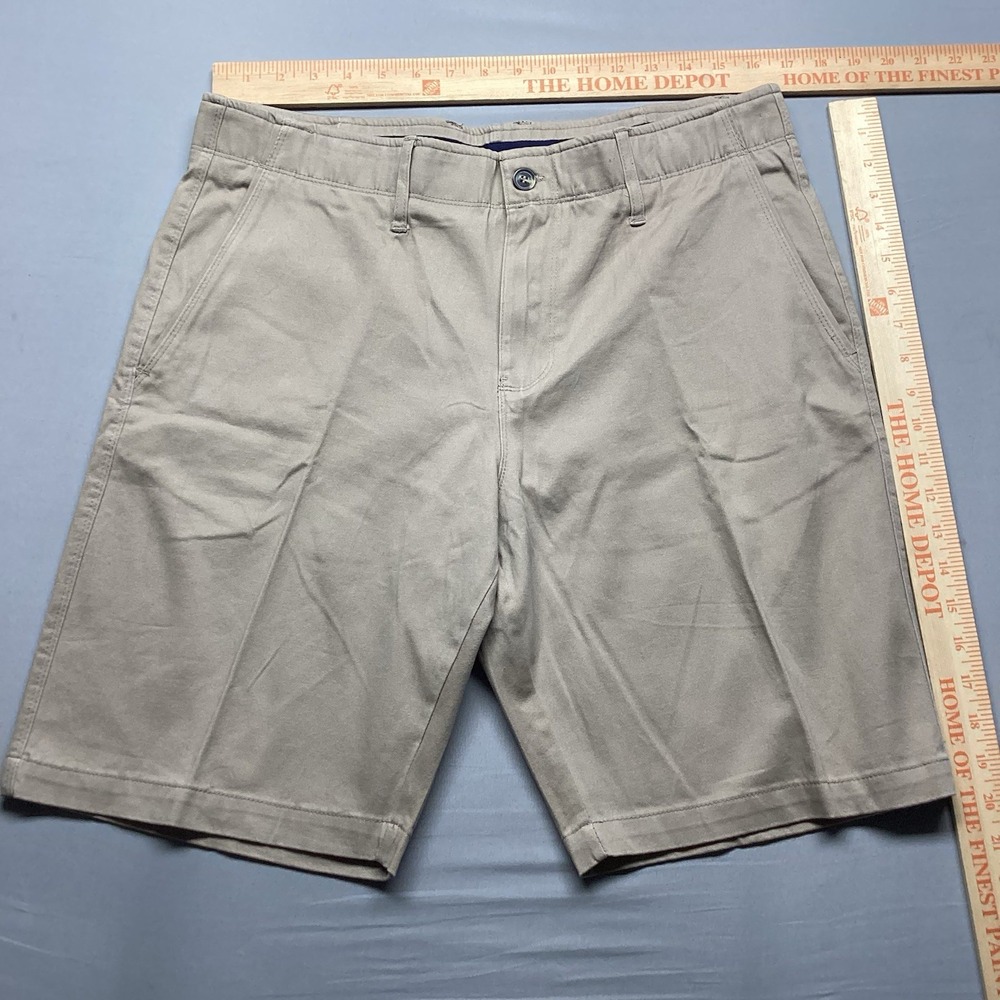 Nat Nast Mens 34 Khaki Chino Shorts Stretch Cotton Tropical Palm Waistband Golf